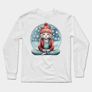 Yoga Meditation Christmas Cat Long Sleeve T-Shirt